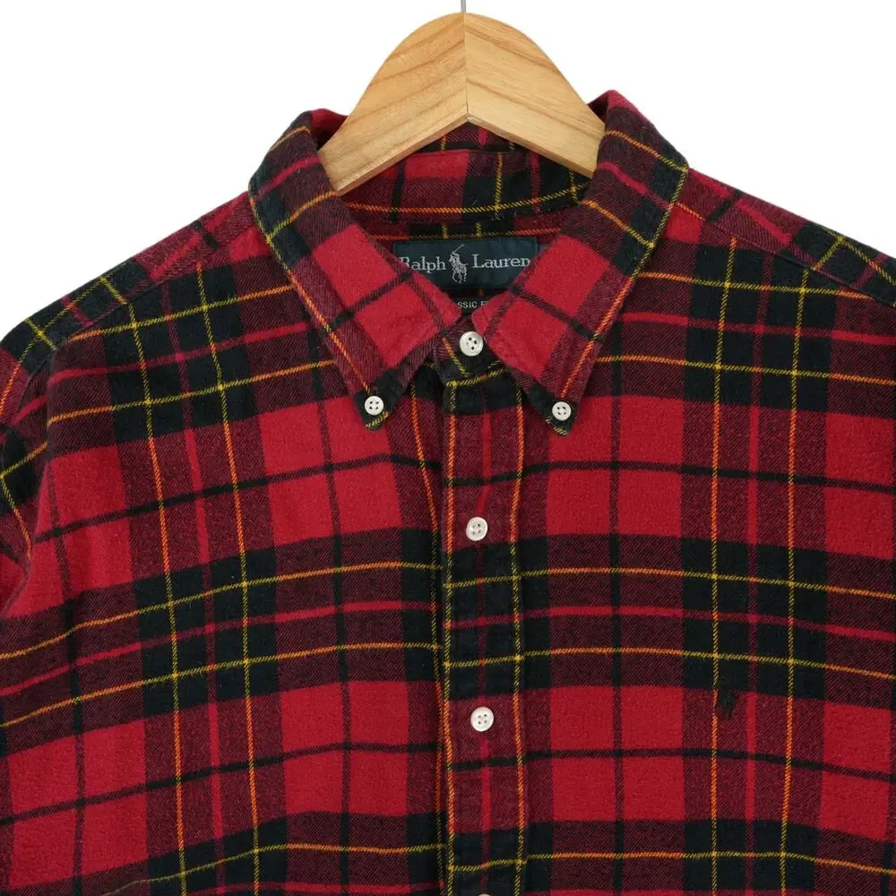 Vtg Ralph Lauren Shirt Mens XL Classic‎ Fit Red Buffalo Plaid Flannel Lumberjack